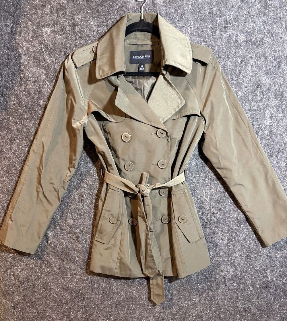 London Fog Trench Coat Women's XS Beige Double Breasted Lined Belted